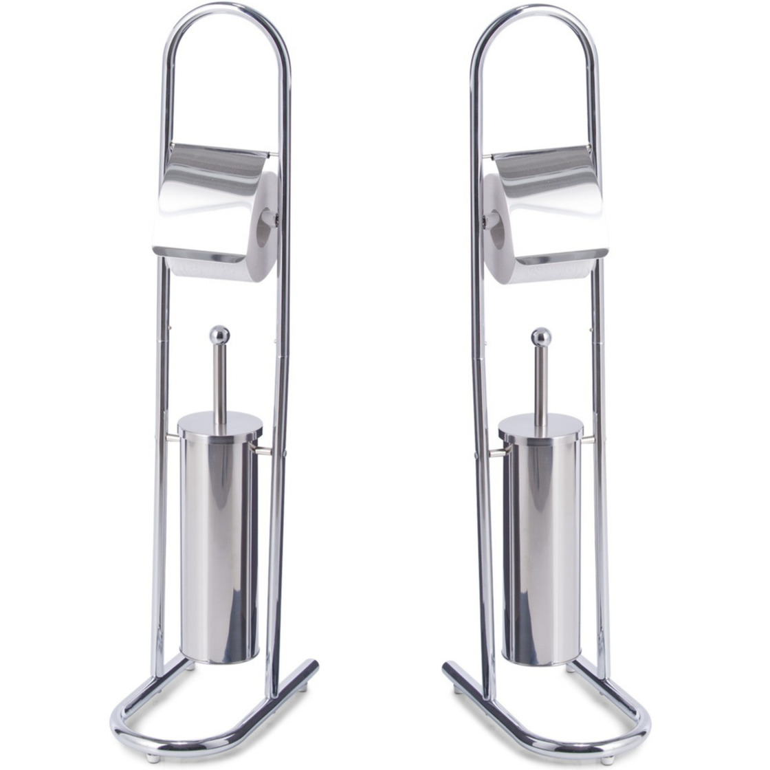 2x Toiletborstels met toiletrolhouder zilver metaal 82,5 cm -
