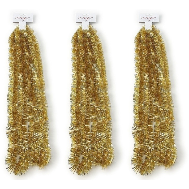 3x Gouden kerstslingers 5 x 270 cm kerstboom versieringen -