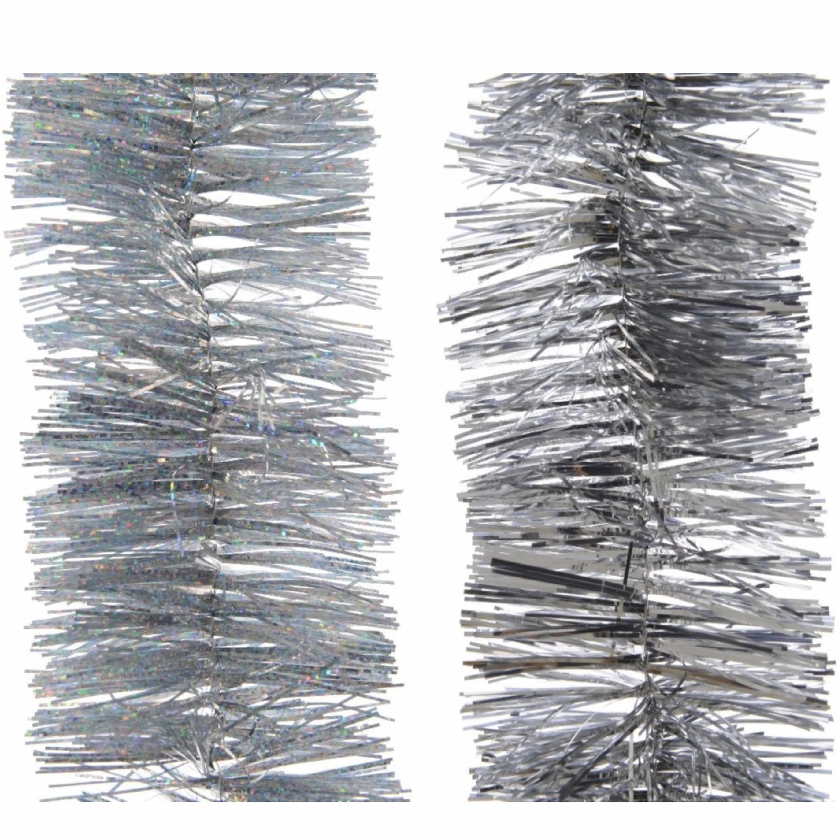 Set van 2x Zilveren glitter kerstslingers 270 cm kerstboom versieringen -