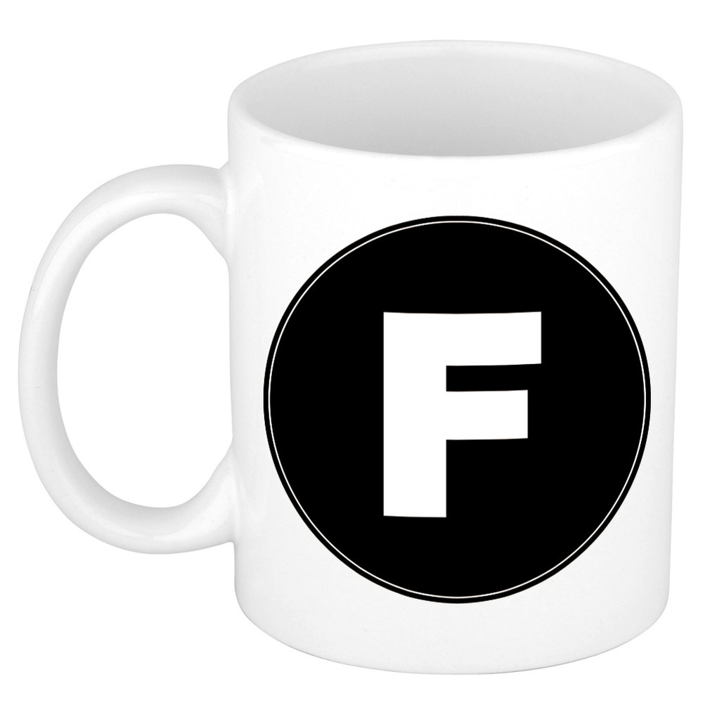 Mok / beker met de letter F voor het maken van een naam / woord of team -