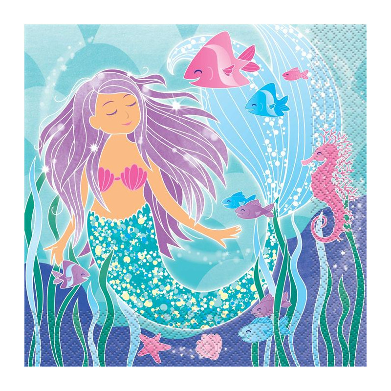 Zeemeermin/mermaid/oceaan themafeest servetten - 32x stuks - 33 x 33 cm - Kinder feestartikelen -