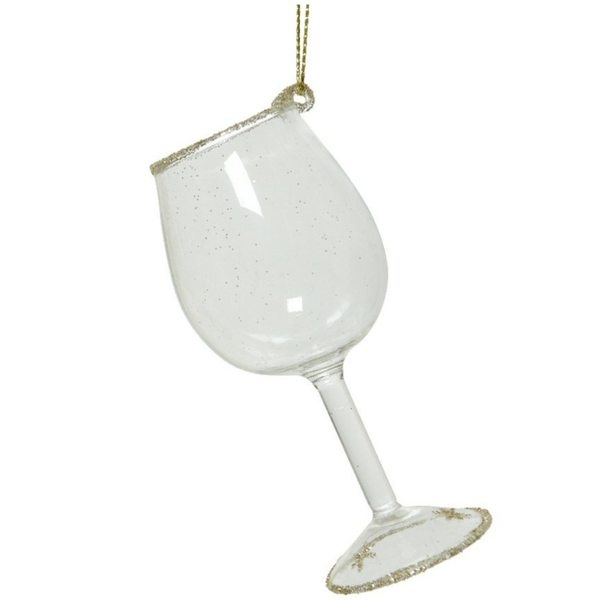 1x Transparant wijnglas kerstversiering hangdecoratie 10 cm -