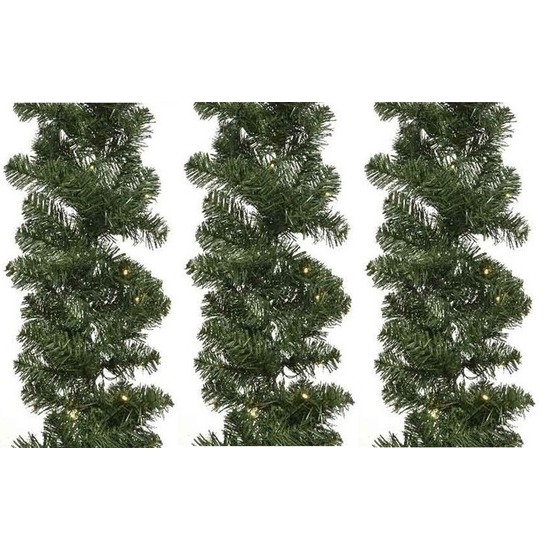 3x Groene kerst dennenslinger guirlande Imperial met licht 270cm -