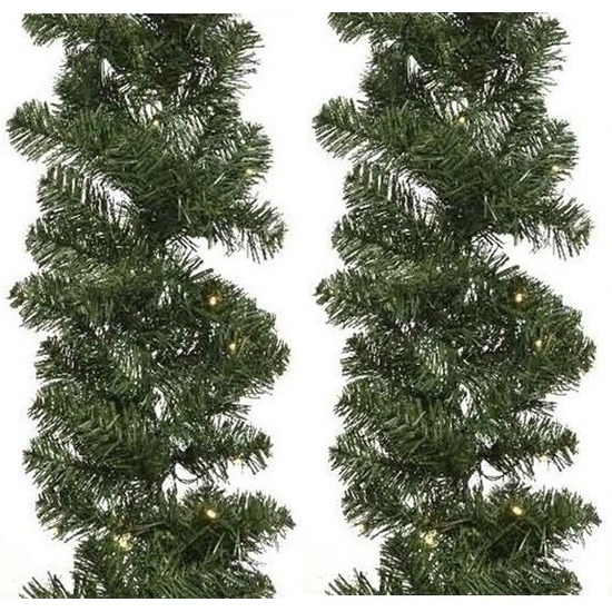 2x Groene kerst dennenslinger guirlande Imperial met licht 270cm -