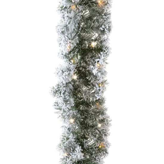 1x Groene dennenslingers frosted met verlichting 270 cm -
