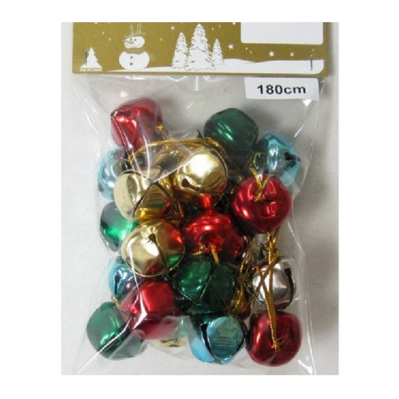 1x Gekleurde slingers met 18 gekleurde metalen klokjes/belletjes 180 cm -