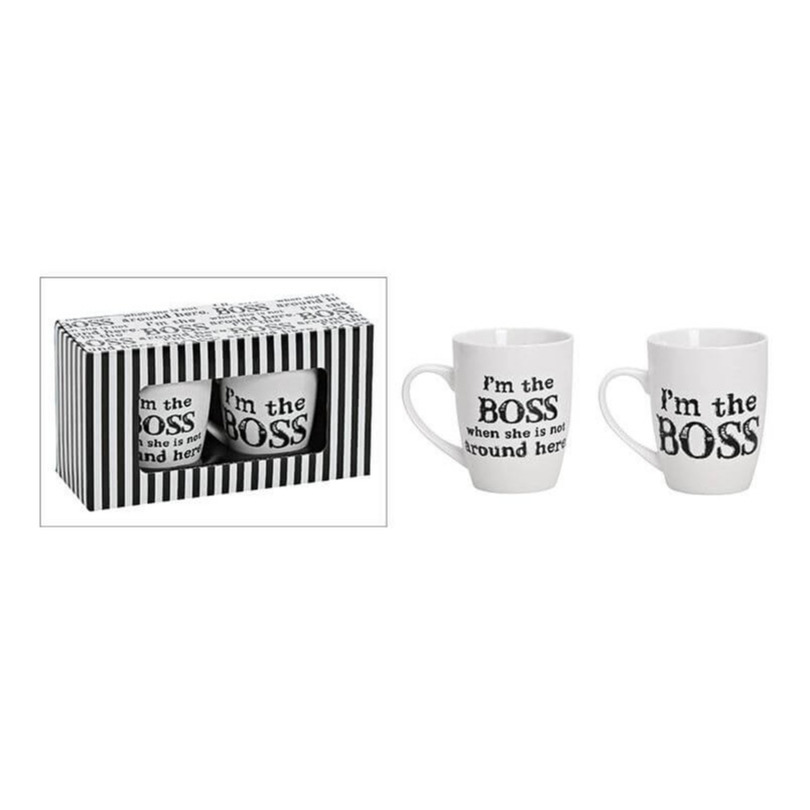Set van 2x mokken met tekst I'm the boss (when she is not around) - Mokken - Bekers -