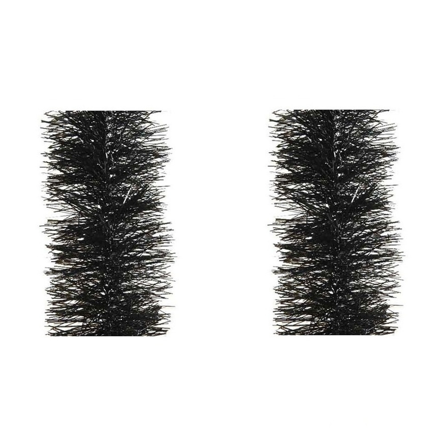 6x stuks zwarte kerstslingers 10 cm breed x 270 cm kerstboomversiering -