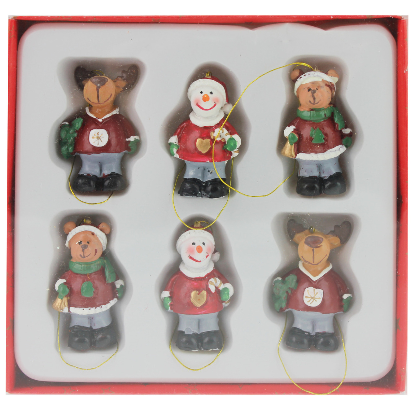 6x Houten kersthangers figuurtjes 4 cm type 2 -