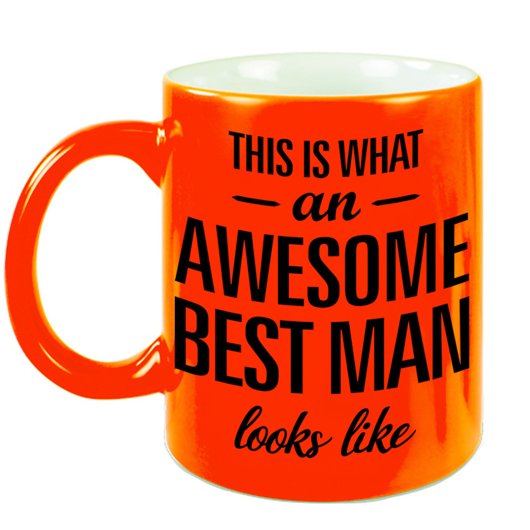 Awesome best man cadeau mok / beker voor bruiloft getuige neon oranje 330 ml -