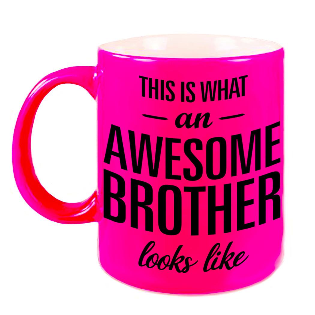 Awesome brother cadeau mok / beker voor broer neon roze 330 ml -
