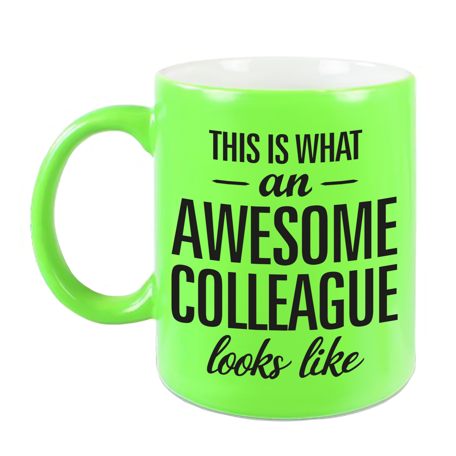 Awesome colleague cadeau mok / beker voor collega neon groen 330 ml -