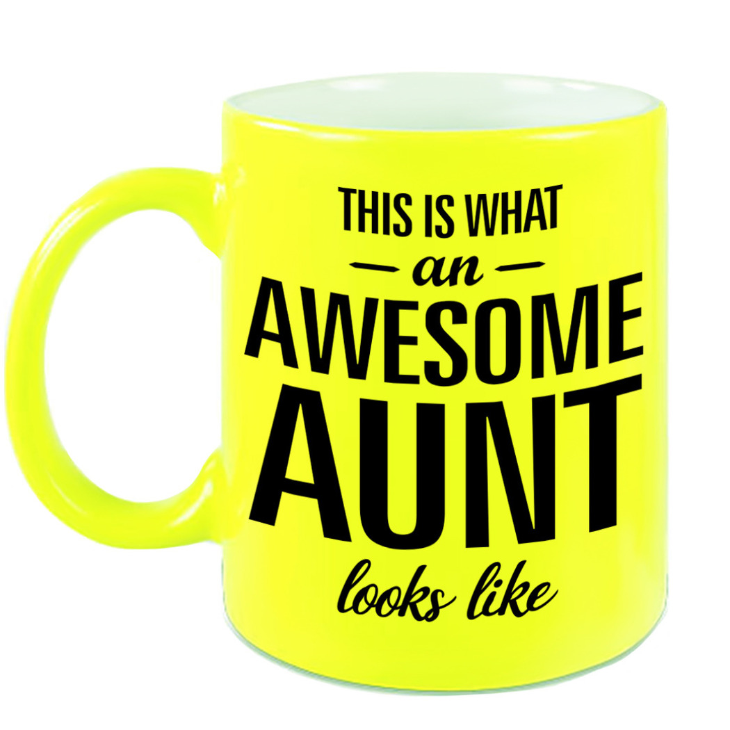 Awesome aunt /tante cadeau mok / beker neon geel 330 ml -