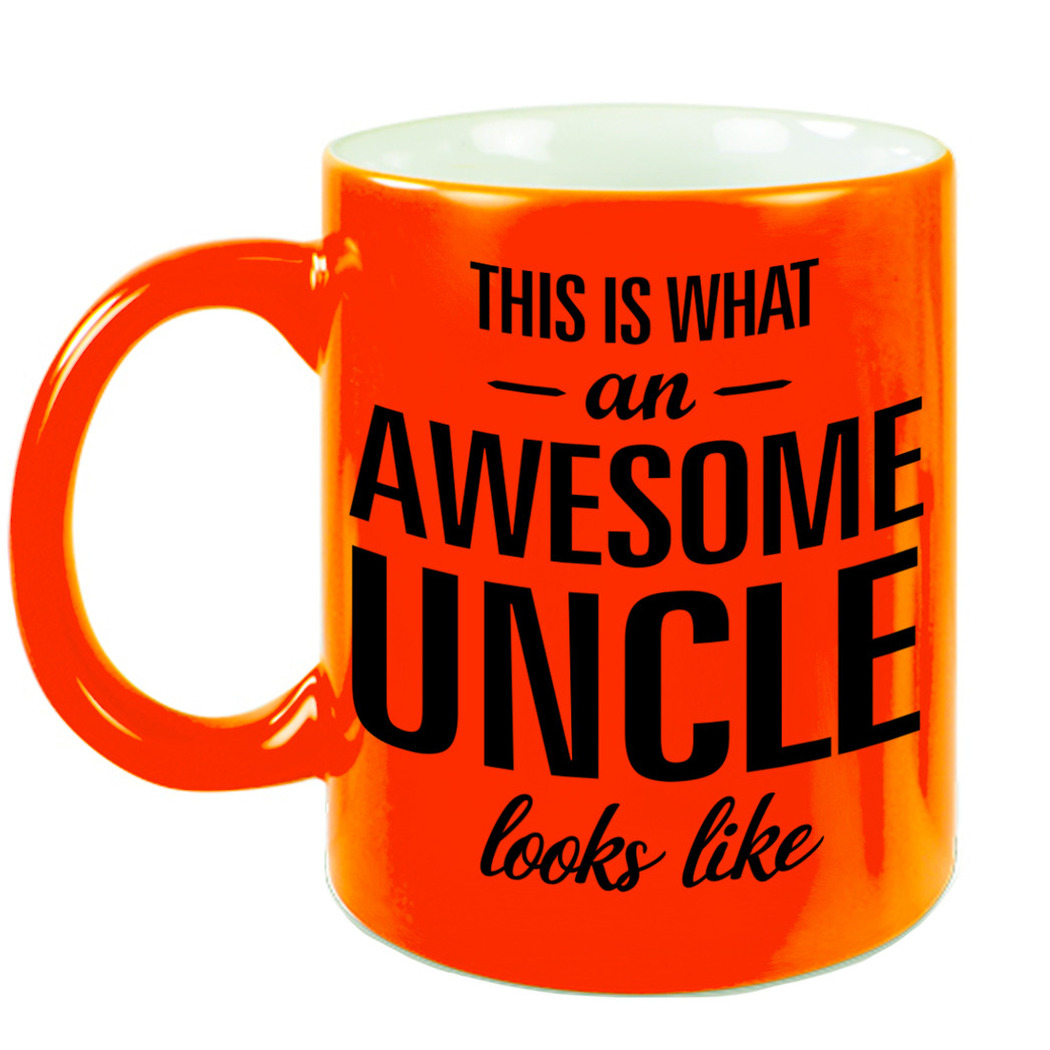 Awesome uncle / oom cadeau mok / beker neon oranje 330 ml -