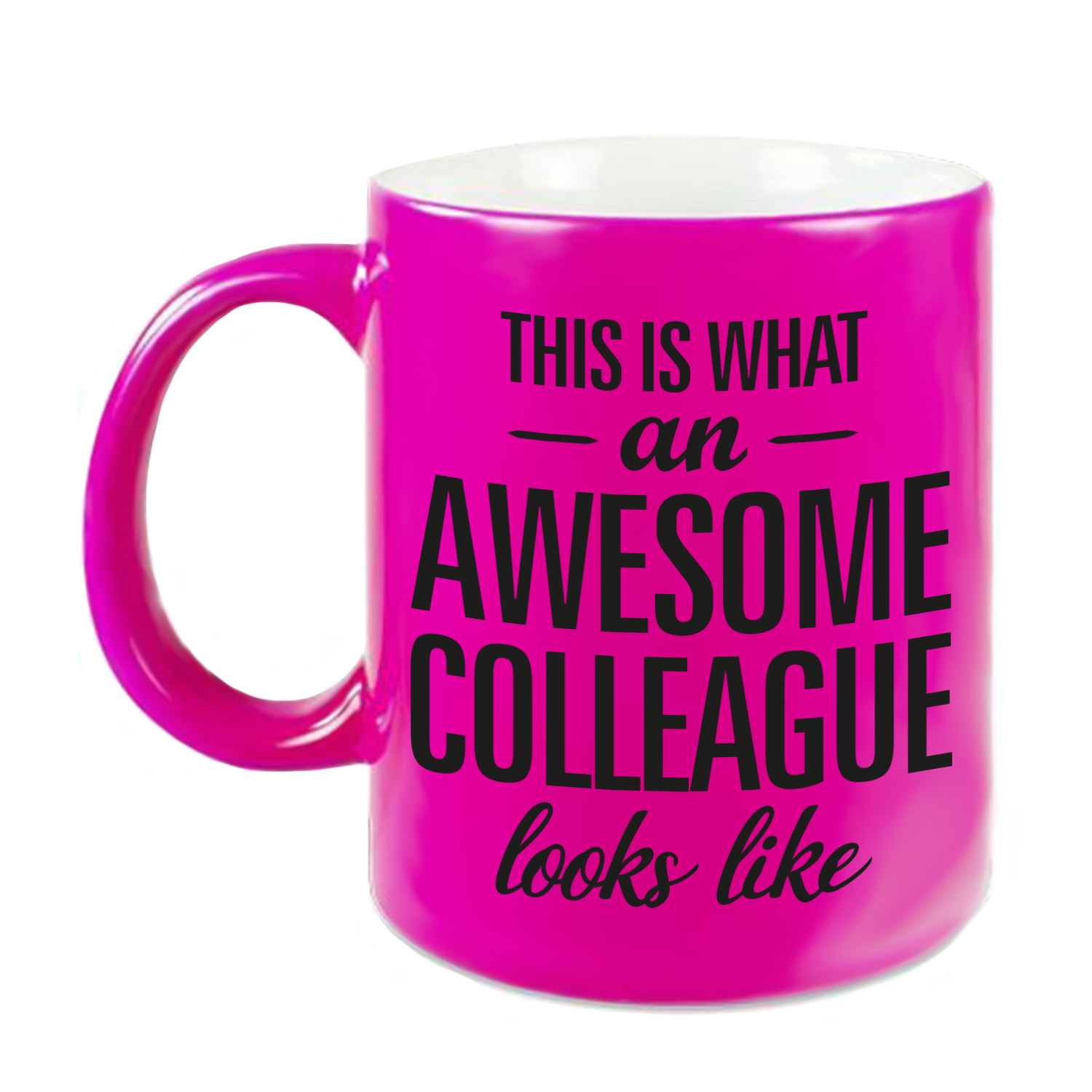 Awesome colleague cadeau mok / beker voor collega neon roze 330 ml -