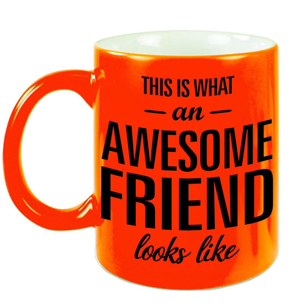 Awesome friend cadeau mok / beker neon oranje voor vriend of vriendin 330 ml -