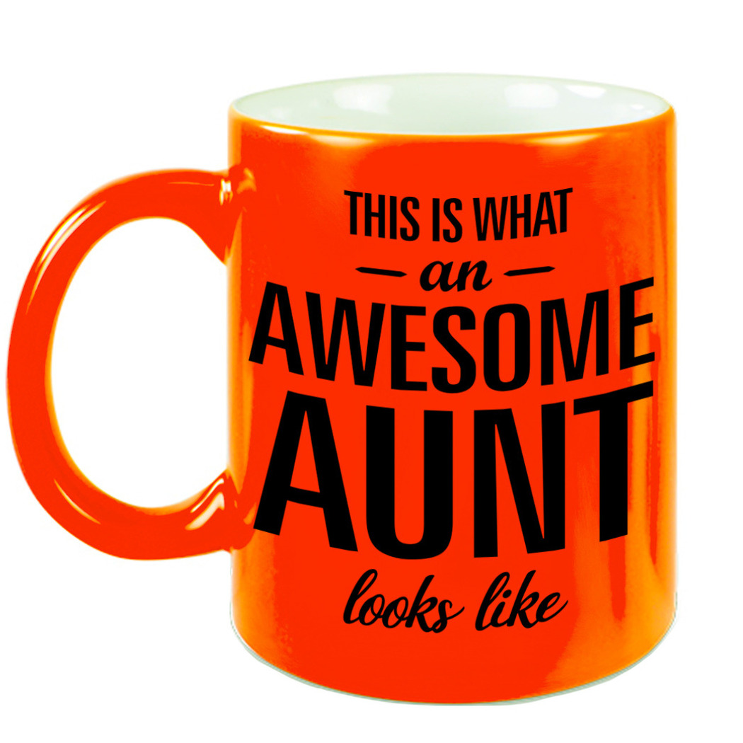 Awesome aunt /tante cadeau mok / beker neon oranje 330 ml -