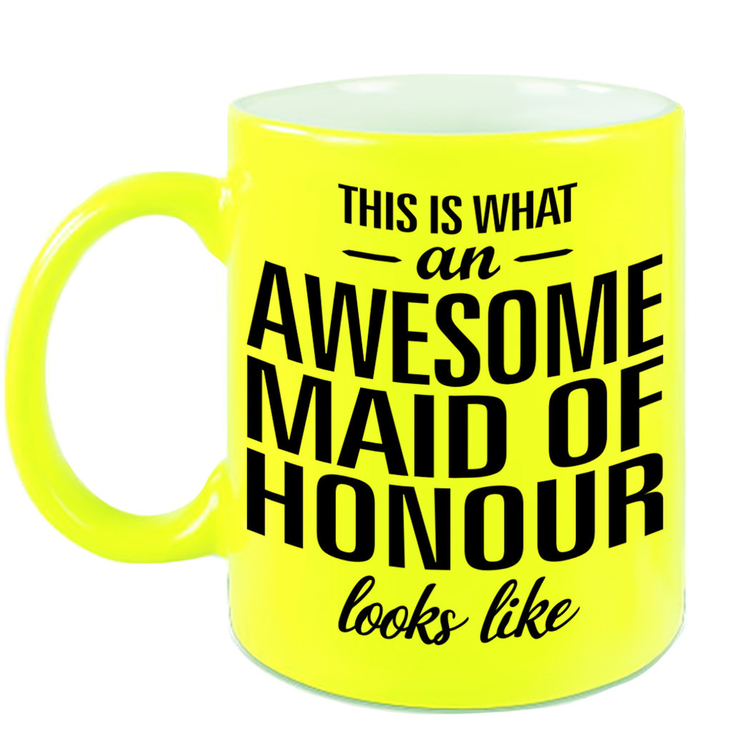 Awesome maid of honour cadeau mok / beker neon geel voor getuige 330 ml -