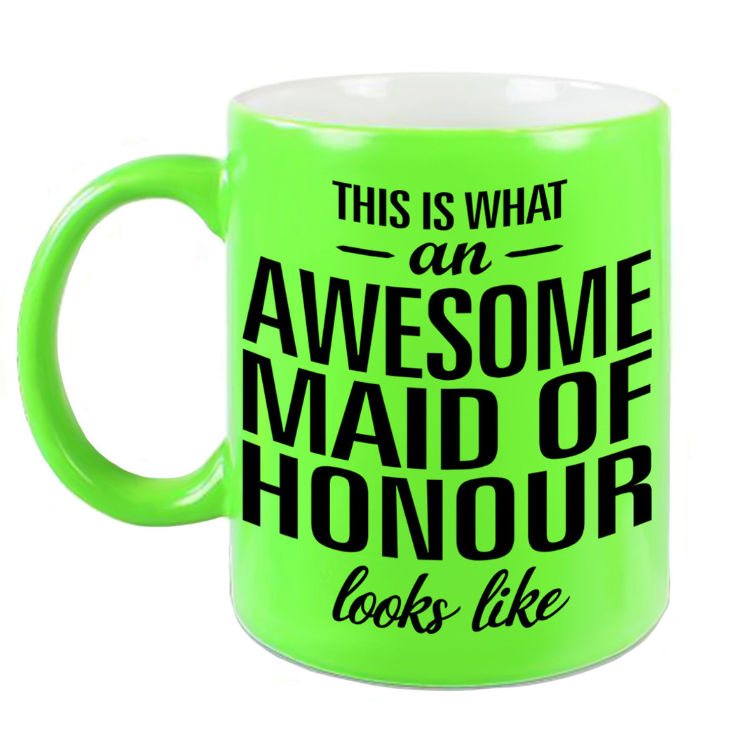 Awesome maid of honour cadeau mok / beker neon groen voor getuige 330 ml -