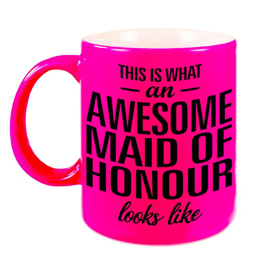 Awesome maid of honour cadeau mok / beker neon roze voor getuige 330 ml -