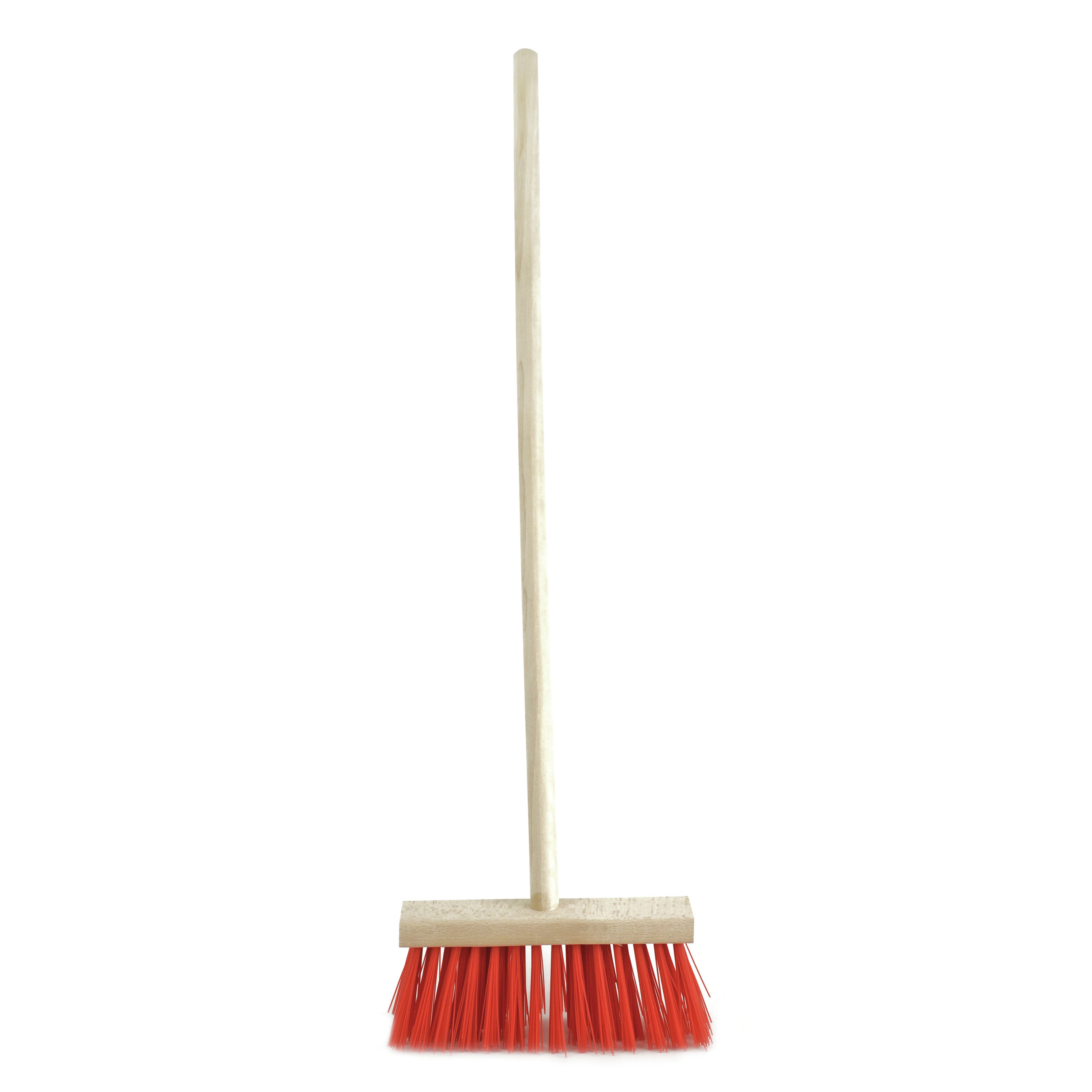 Kinderbezem voor buiten tegels - rood/hout - met steel 78 cm -