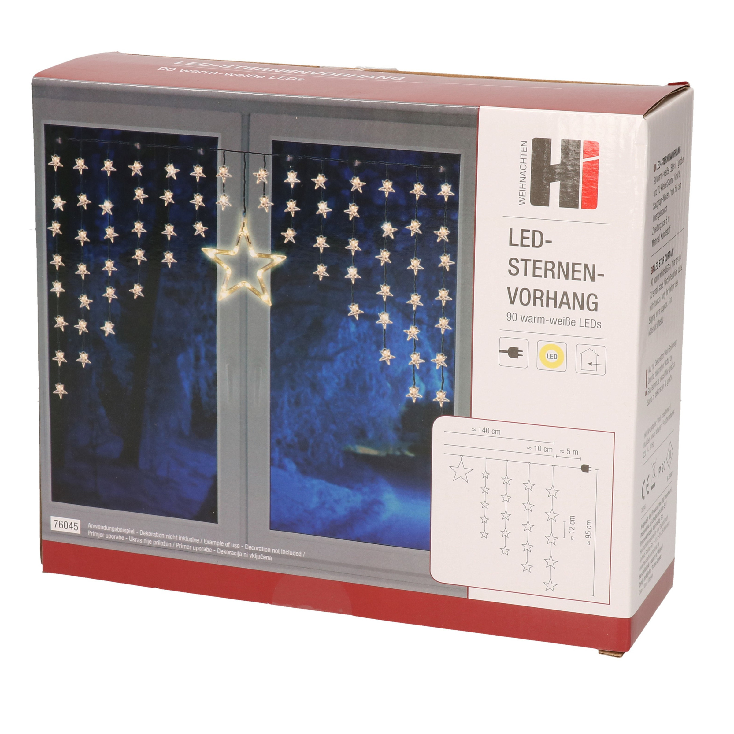 Kerstverlichting lichtgordijn voor het raam met 90 sterren lichtjes -