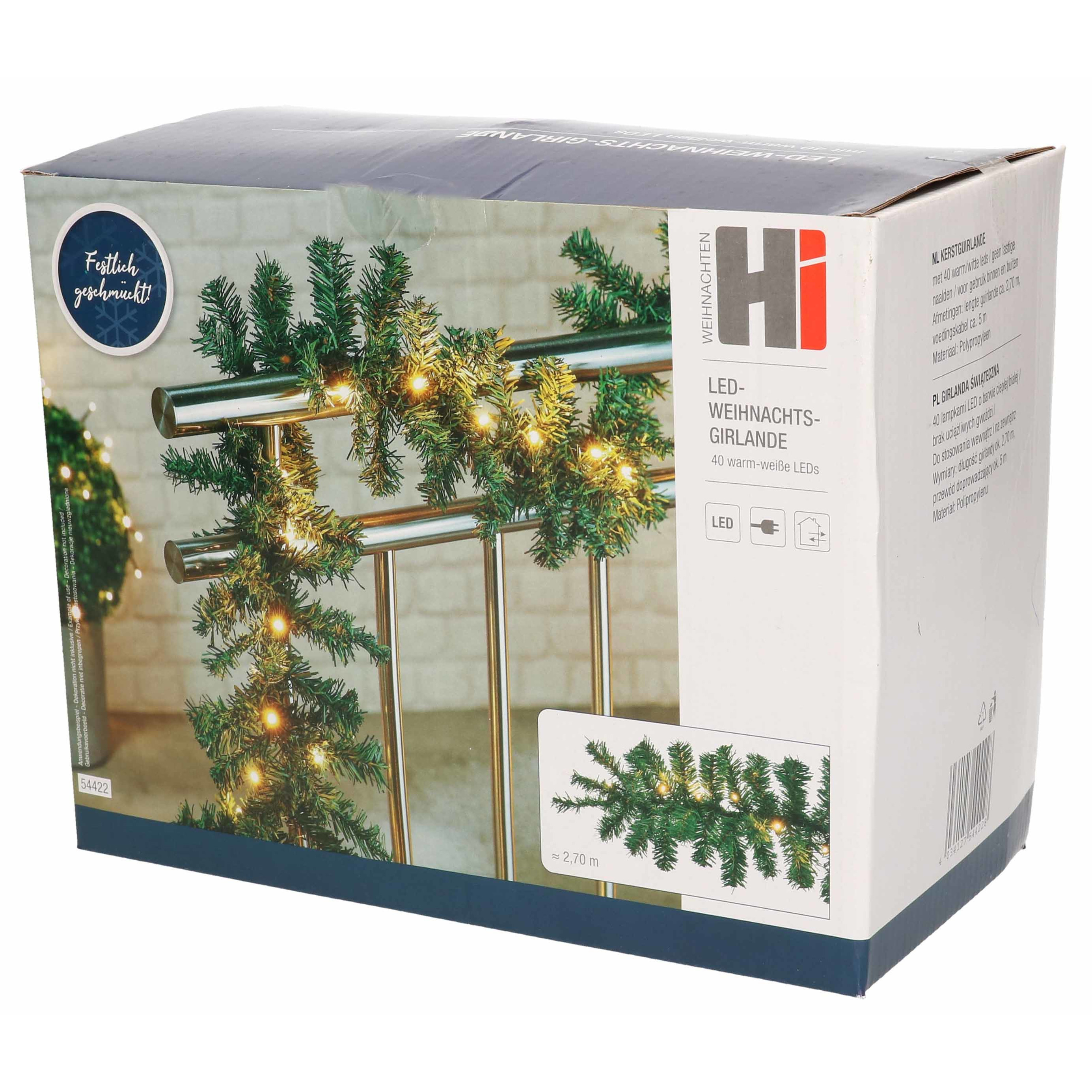 Dennenslingers / dennen guirlandes groen met verlichting 270 x 20 cm -