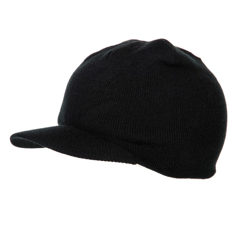 Gebreide wintermuts met klep - zwart - heren en dames - Acryl - warme mutsen One size -