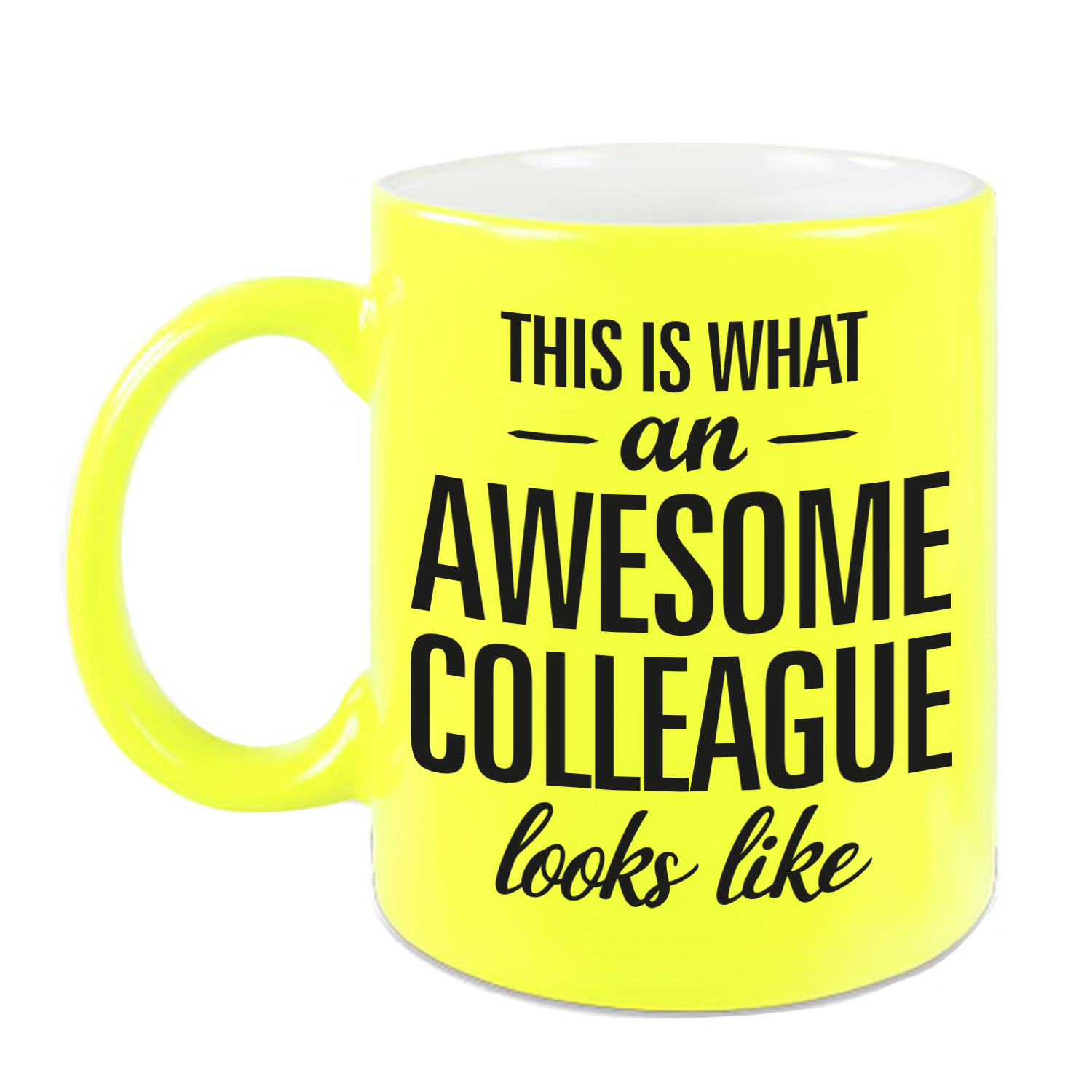 Awesome colleague cadeau mok / beker voor collega neon geel 330 ml -