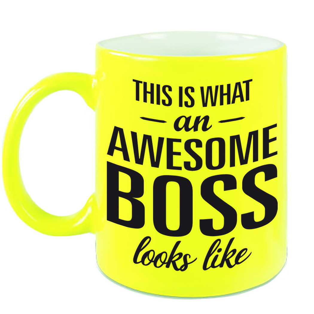 Awesome boss cadeau mok / beker voor baas neon geel 330 ml -