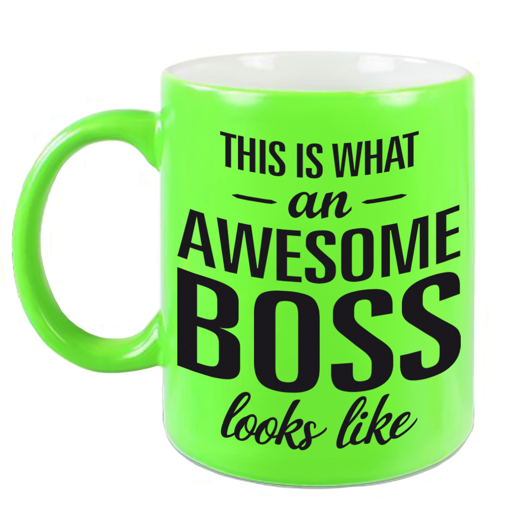 Awesome boss cadeau mok / beker voor baas neon groen 330 ml -