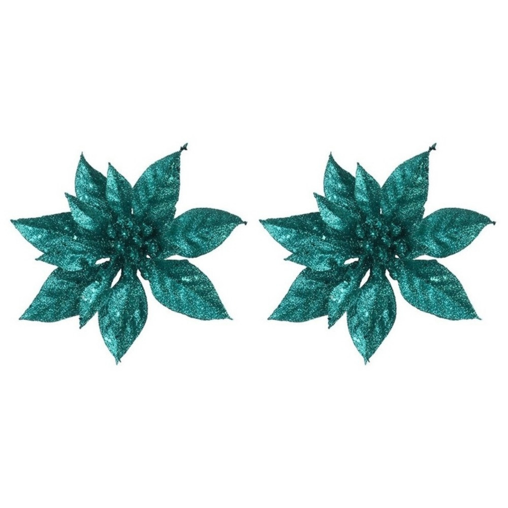 5x Kerstboomversiering op clip emerald groene bloem 15 cm -