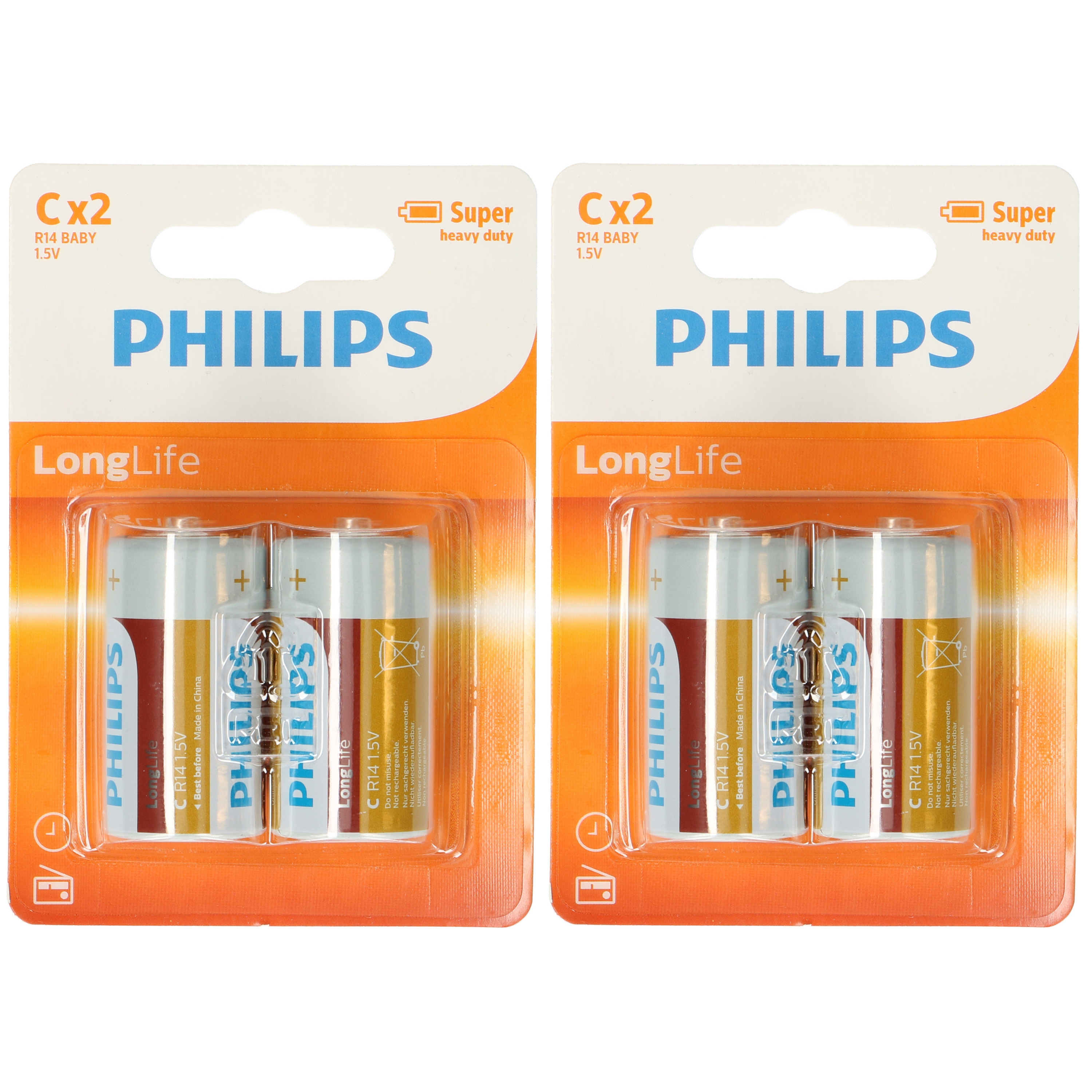 6x Philips Long Life batterijen LR14 C 1,5 V -