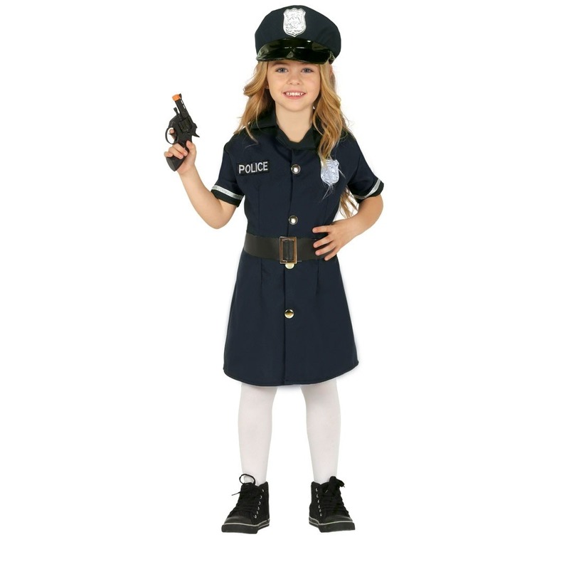 Politie agente verkleed jurk/jurkje voor meisjes 7-9 jaar (122-134) -