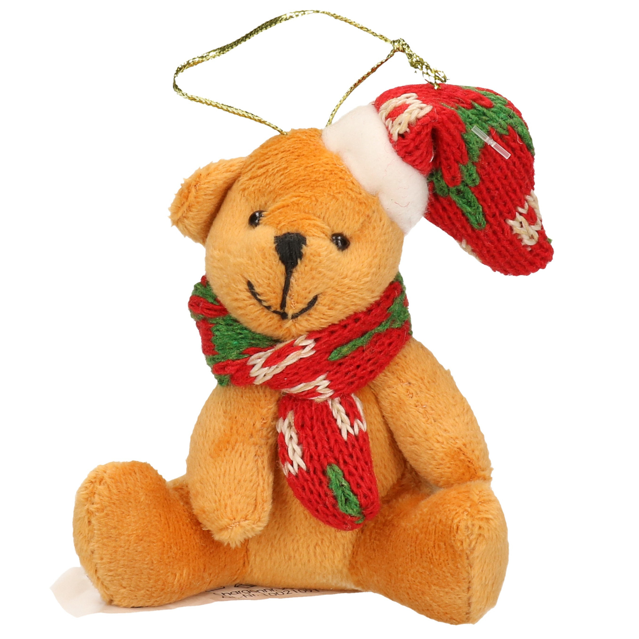 Kersthangers knuffelbeertjes beige met gekleurde sjaal en muts 7 cm -