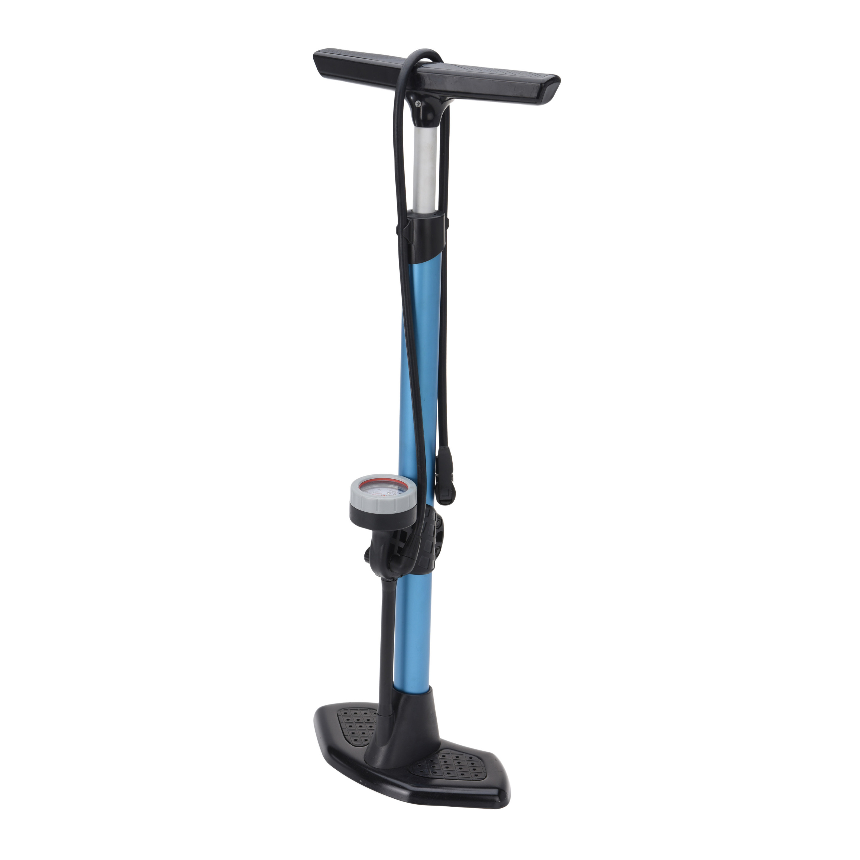 Zwart/blauwe fietspomp staand met drukmeter 67 cm -