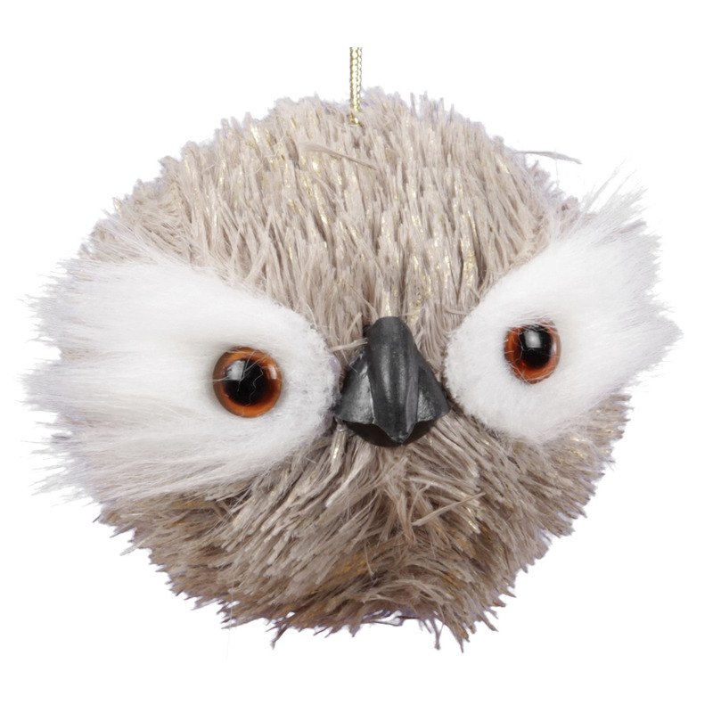 1x Kersthangers/kerstornamenten figuurtjes uil beige 9 cm -