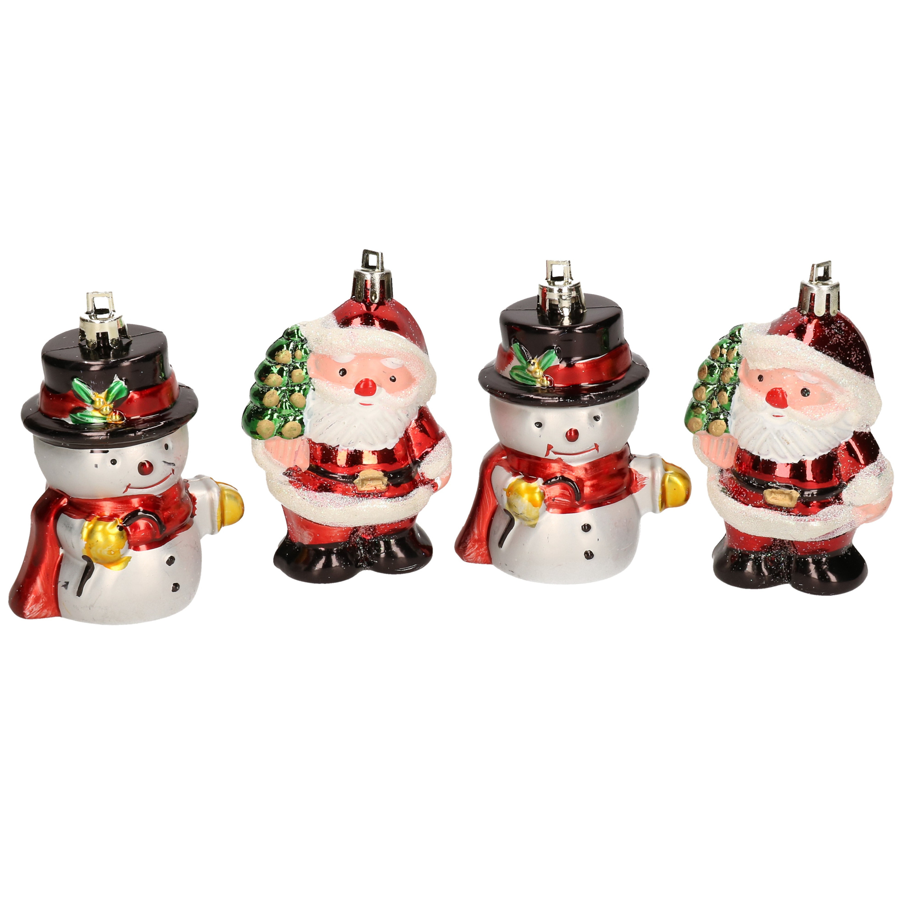 8x Kersthangers figuurtjes sneeuwpop en kerstman kunststof 7,5 cm -