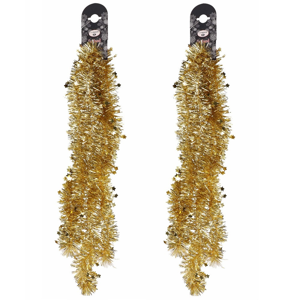 2x Gouden folie slingers/guirlandes met sterren 200 cm -