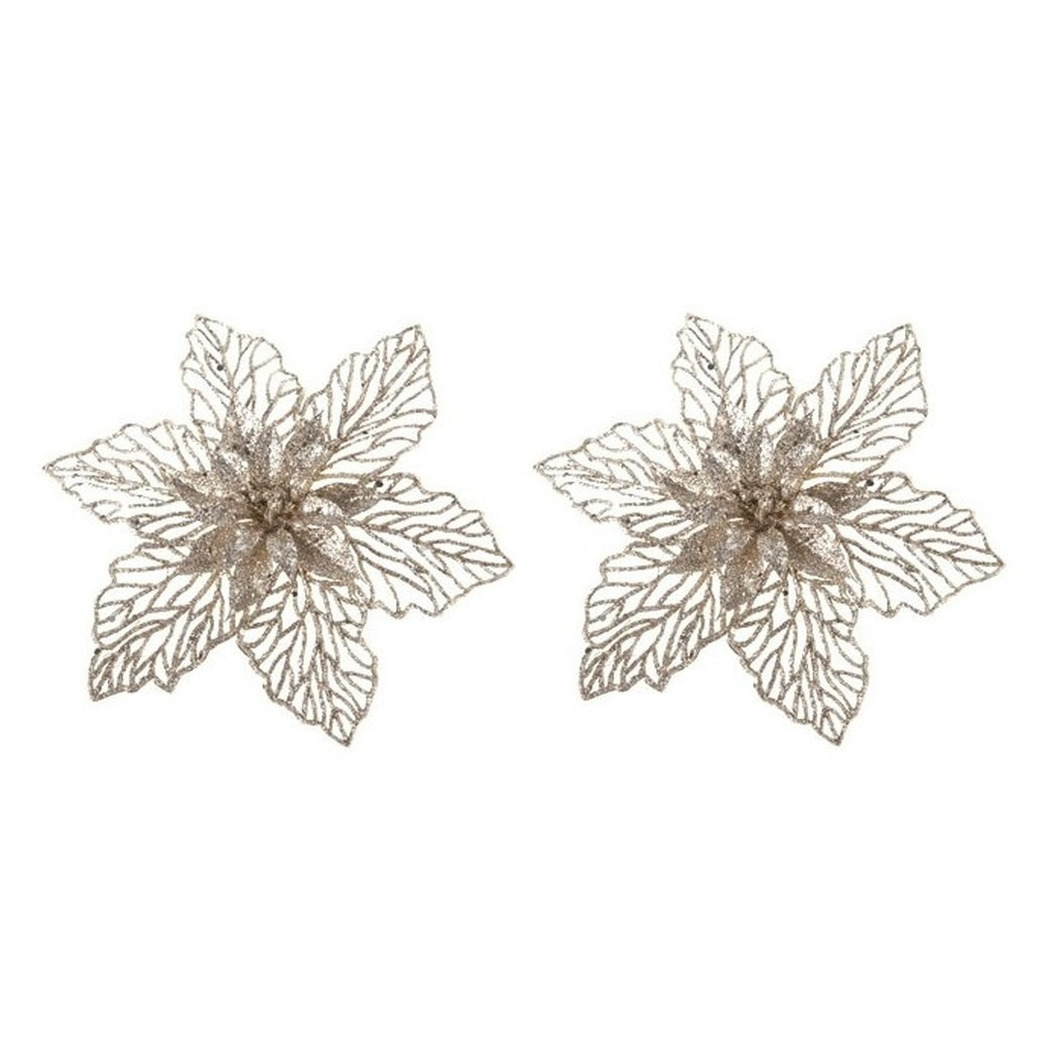5x Kerstboomversiering op clip champagne glitter bloem 17 cm -