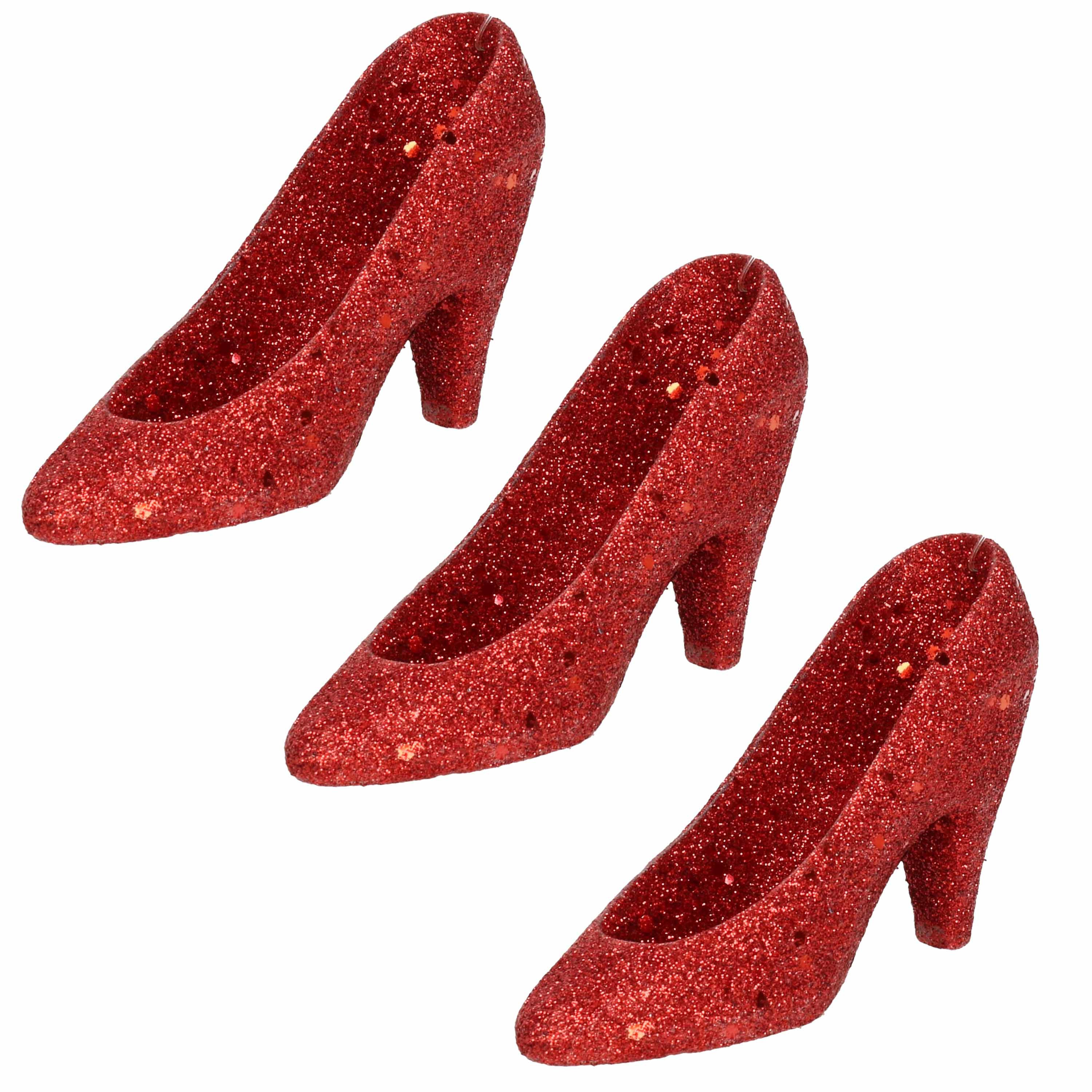 3x Kersthangers rode hakken/pumps 10 cm kerstboomversiering -