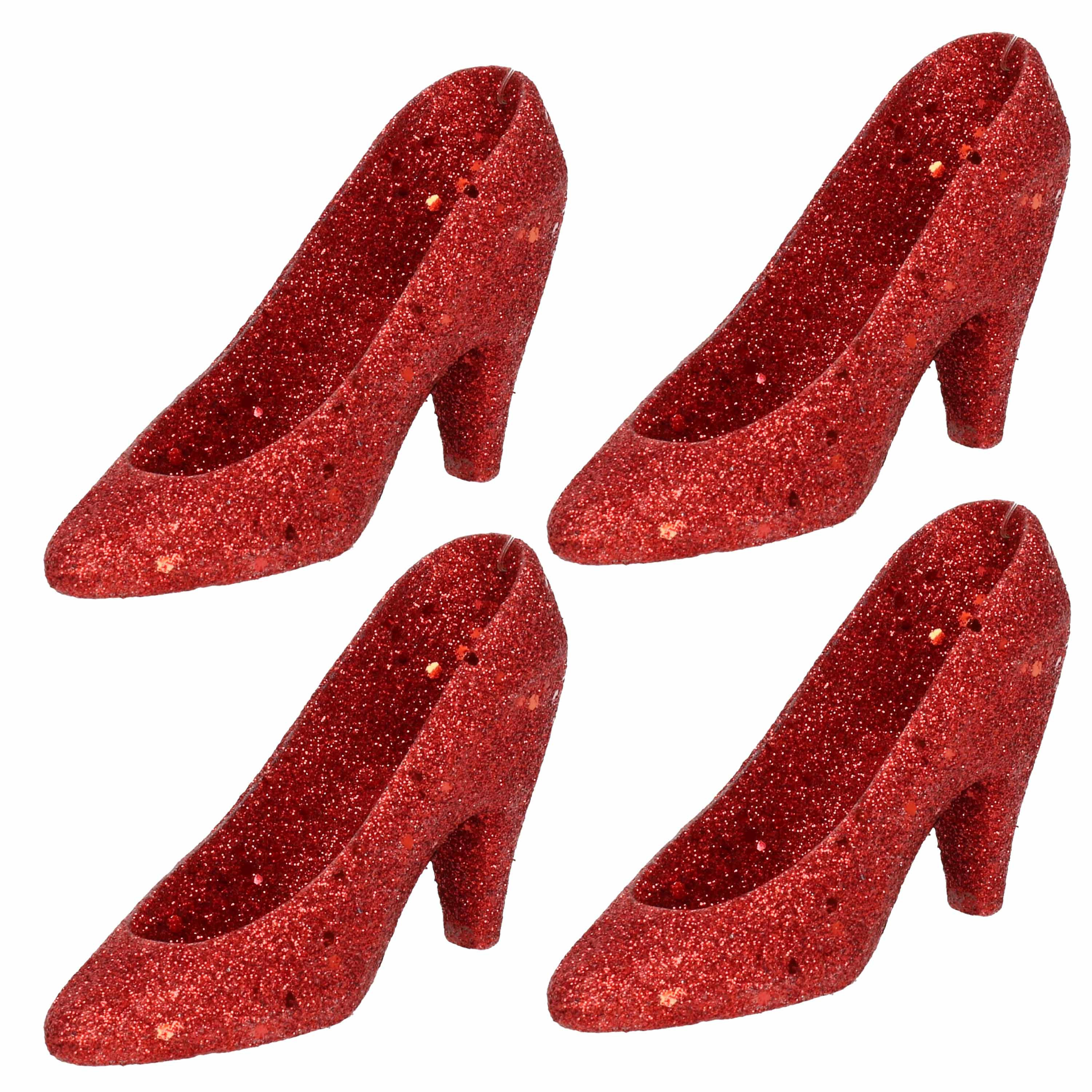 4x Kersthangers rode hakken/pumps 10 cm kerstboomversiering -