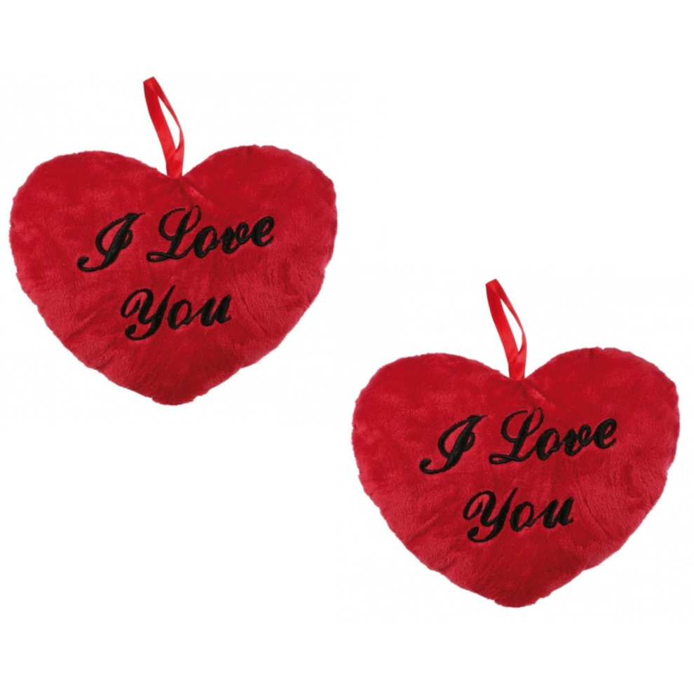 Set van 4x stuks pluche I Love You hartjes kussentjes 10 cm -