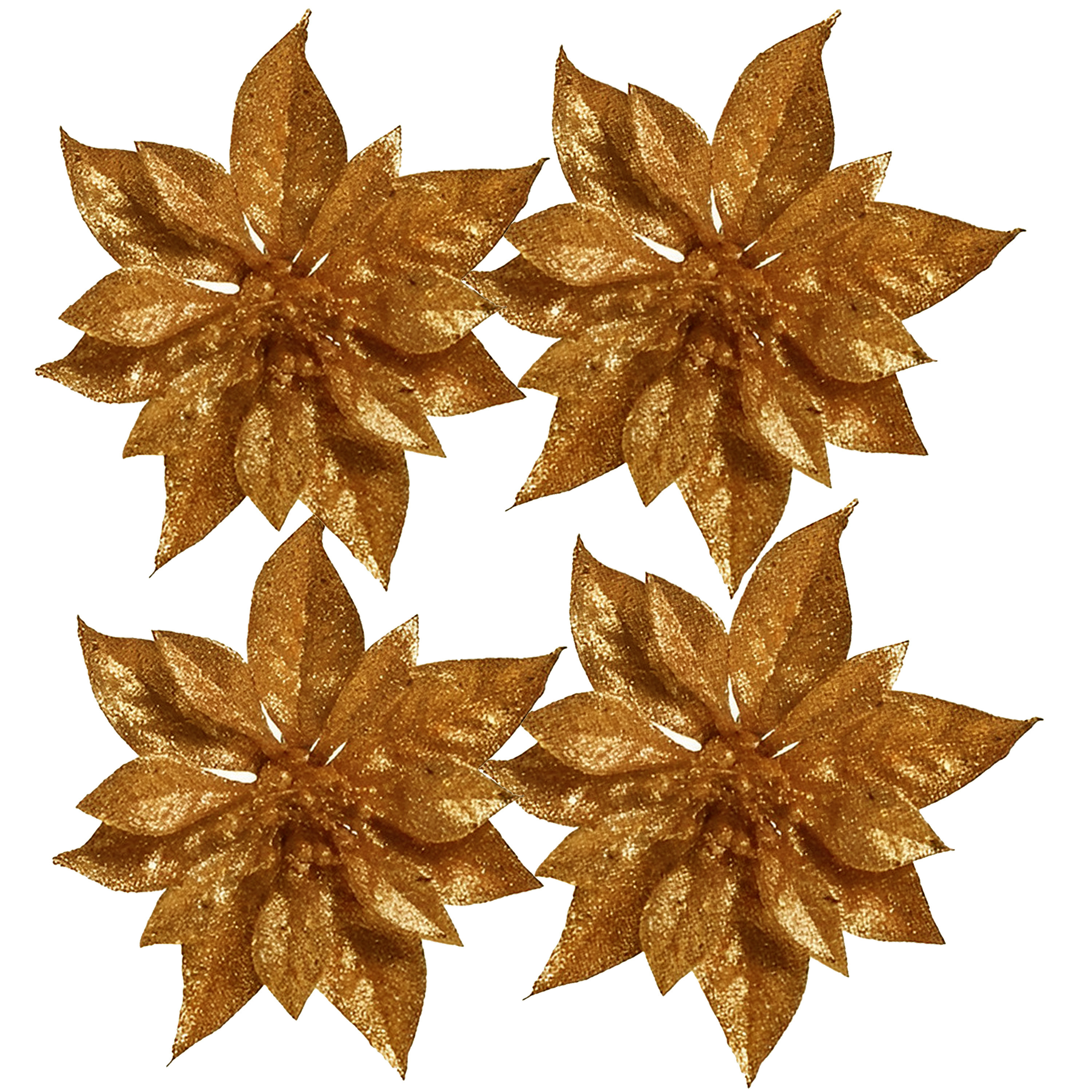 6x Kerstboomversiering bloem op clip koperen kerstster 18 cm -