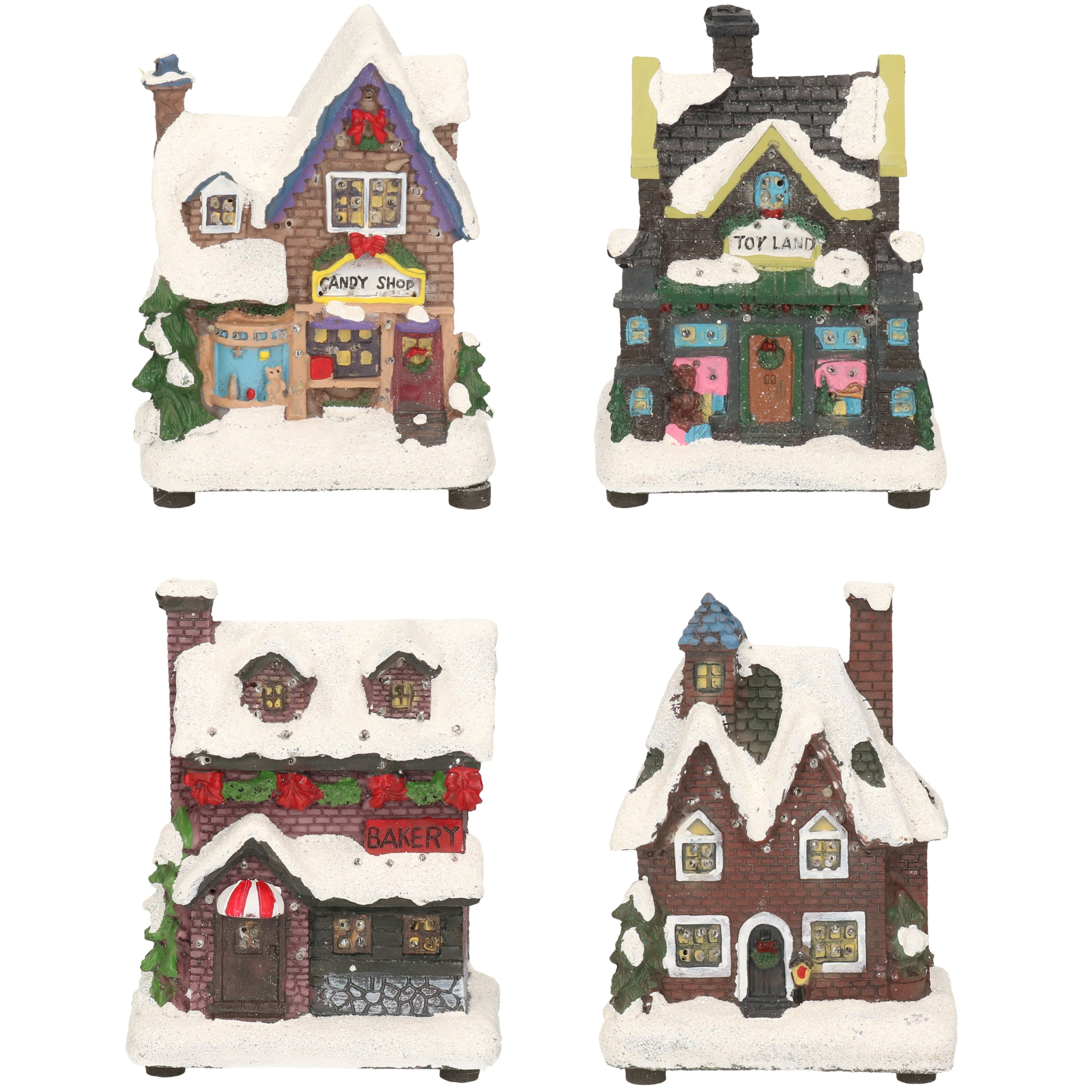 Kerstdorp huisjes set van 4x huisjes met Led verlichting 12 cm -