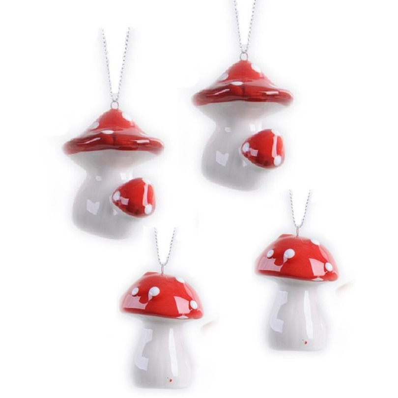 Kerstboom hangers set van 8x stuks paddenstoelen rood 4.5 x 4.5 cm -