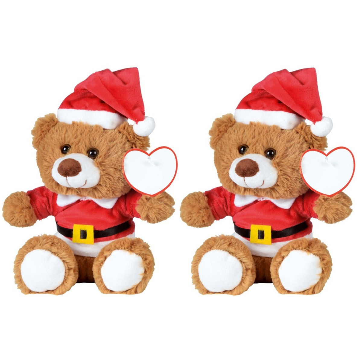 2x Kerst knuffel pluche beertjes bruin zittend 18 x 19 cm speelgoed -