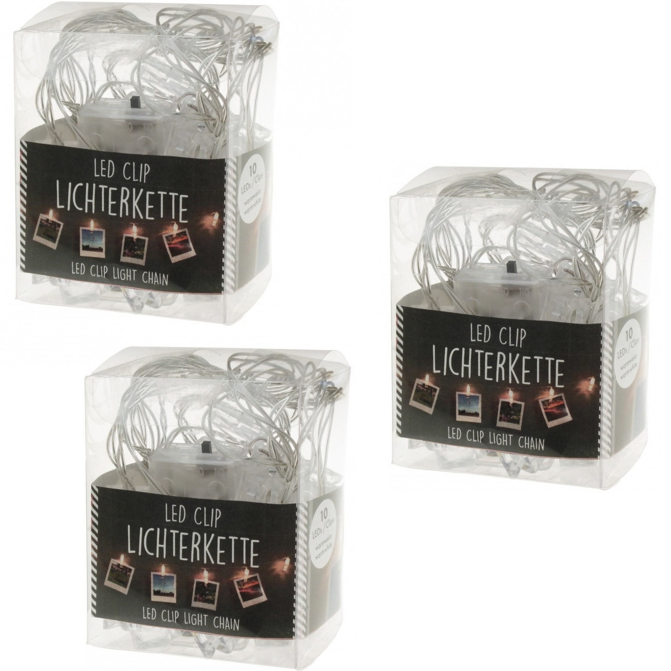 3x stuks kerstkaarten slingers met lichtgevende knijpertjes 150 cm -