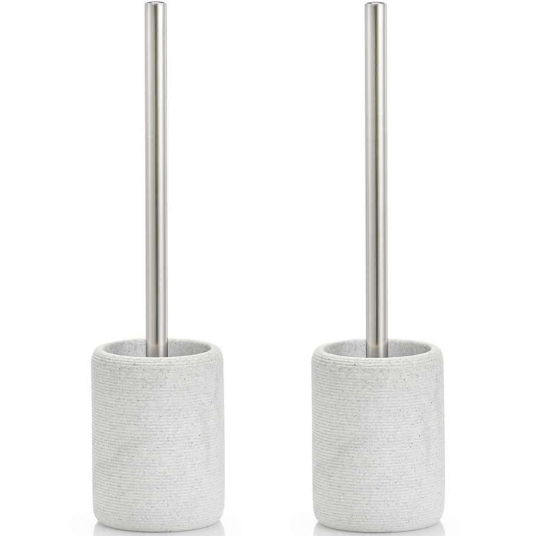 Set van 2x stuks toiletborstels met grijze gestreepte houder polyresin 36 cm -