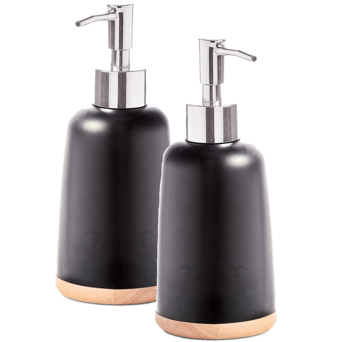 Set van 2x stuks zeeppompjes/zeepdispensers zwart polyresin 17 cm -